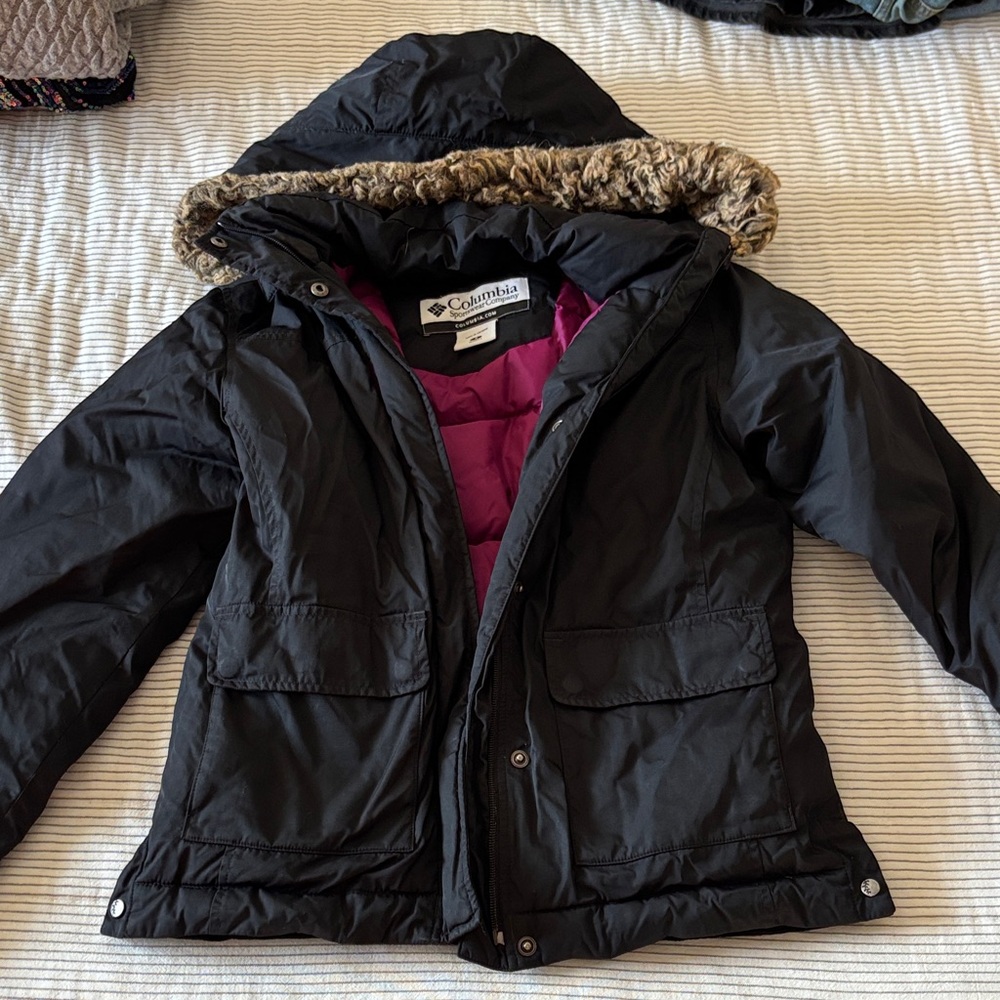 Columbia Black Jacket with Faux Fur Trim